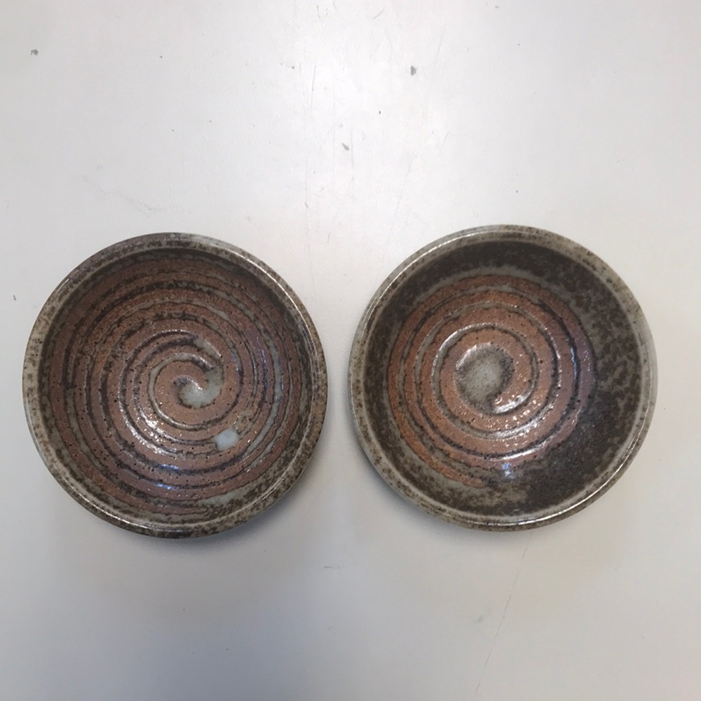 Set of 2 Japanese‎ Brown Swirl Sauce Dishes